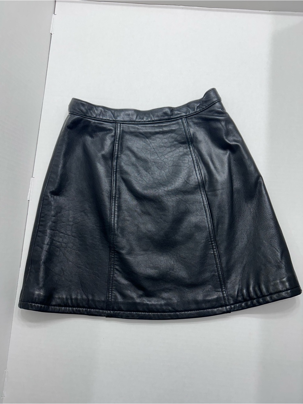 Vintage Express Black Real Leather Mini Skirt Size 9/10